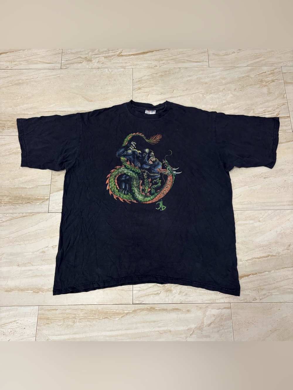 Vintage Black Gorilla vs Dragon Graphic T-Shirt (Men's Size Large)